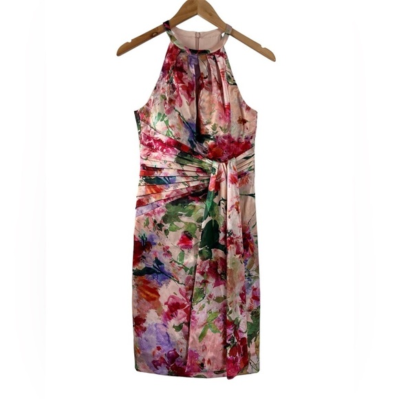 NWT Eliza J. Pleated Floral Drape Halter Sheath Dress - Picture 3 of 12